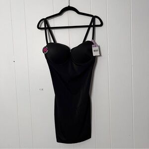 Maidenform black control top body suit/slip underwire bra top anti-static 36D